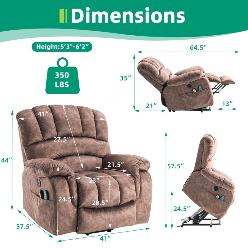 Fauteuil de massage inclinable électrique chauffant, Brun