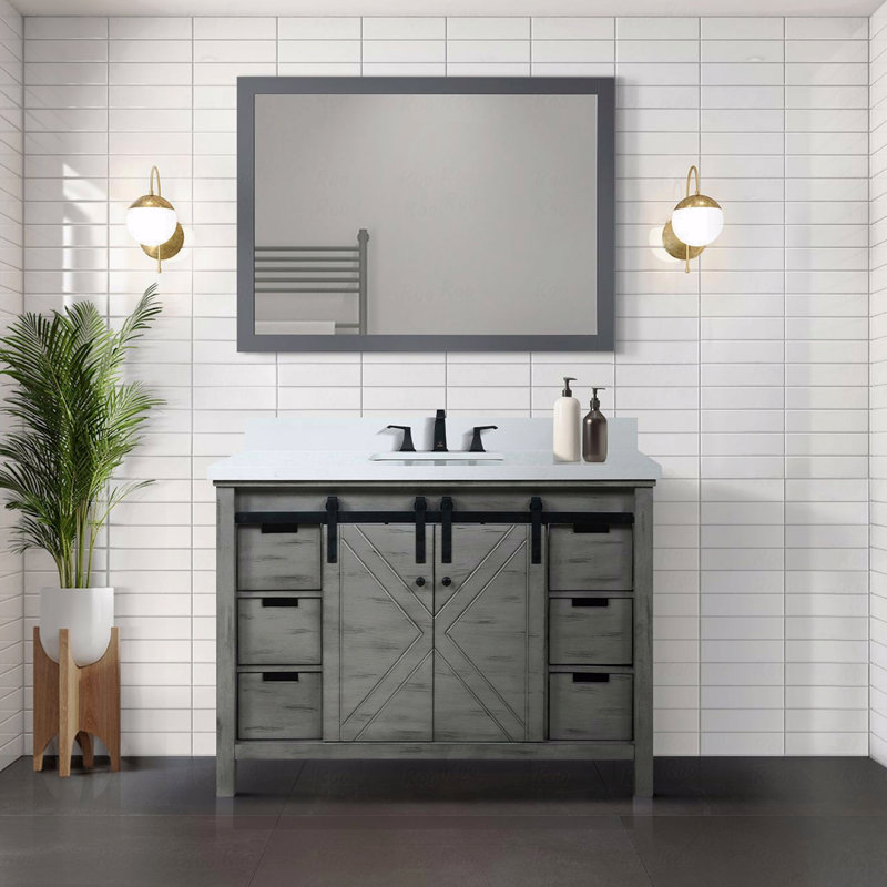 Meuble-lavabo simple 48 po x 22 po profondeur, Gris, Quartz blanc
