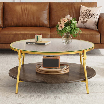 Table basse ronde à 2 niveaux en verre - conception moderne de 29,9 po avec structure en métal pour le salon