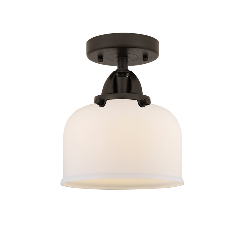 Plafonnier semi-encastré en verre, Bronze huilé, H 9,25 po x l 8 po x P 8 po, Blanc mat