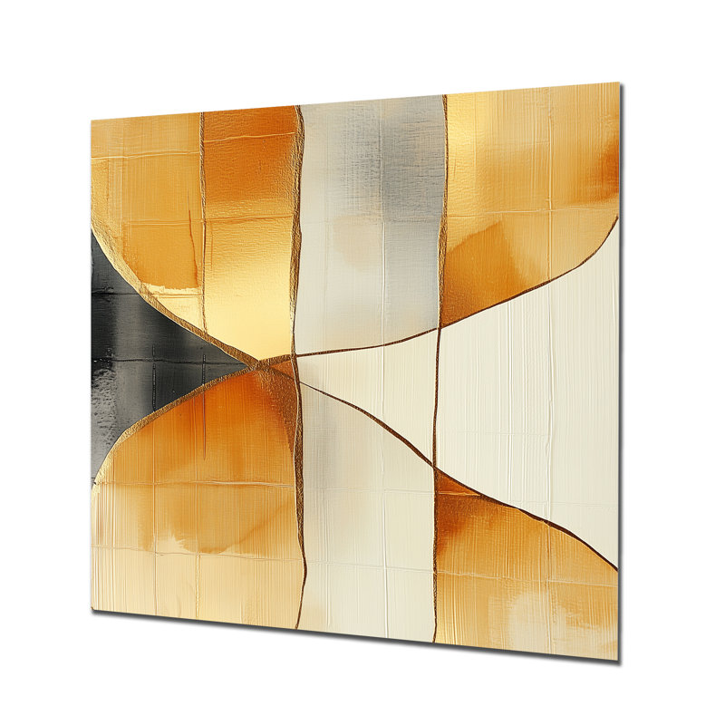 Golden Intersection - Décoration murale abstraite moderne transitionnelle en métal, impression moderne en métal