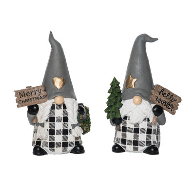  Small Resin Twig Tree Hat Gnome Set of 2 Christmas Home Decorations
