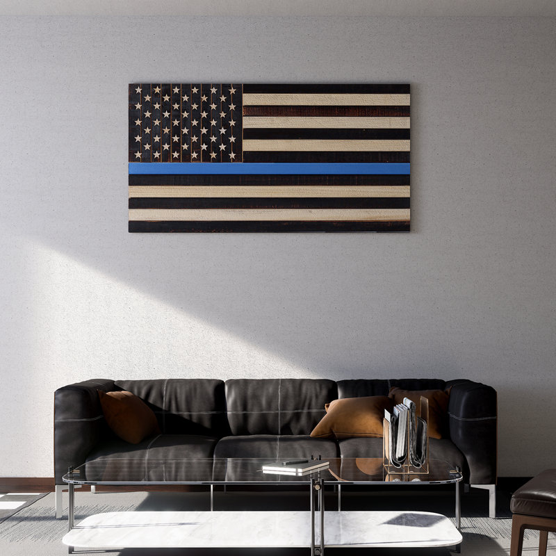 Décoration murale drapeau américain, H 38 po x l 72 po x P 0,8 po, Bleu