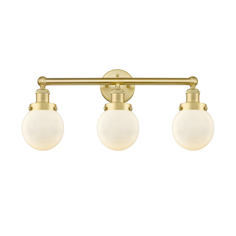 Éclairage de salle de bain à 3 lumières à intensité variable Alphonsa, Blanc mat, Or satiné