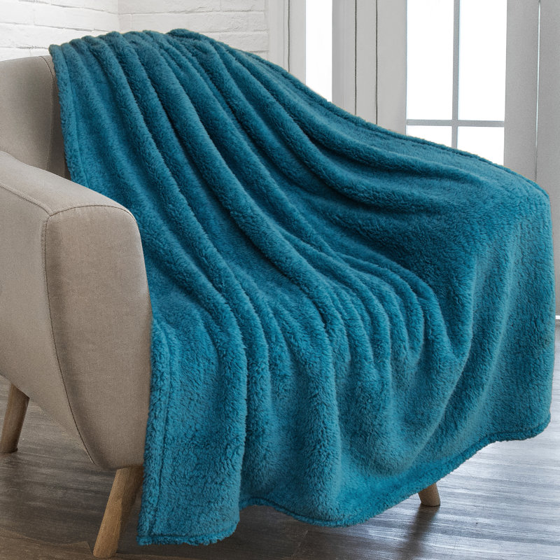 Sea Blue Sherpa Fleece Plush Throw Blanket 50x60