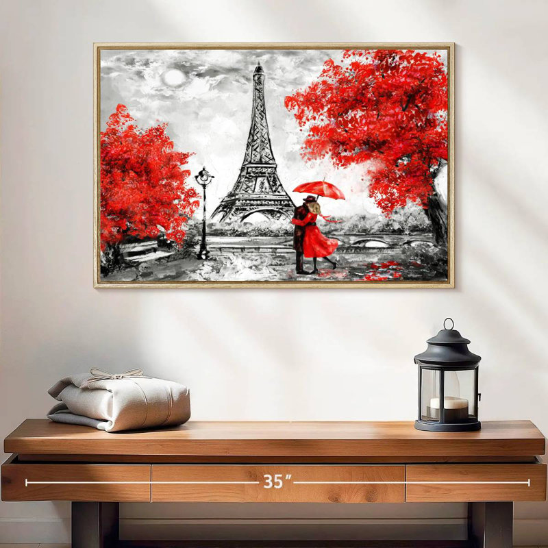 Paris Couple Pop, 46" X 31", Floating Frame Gold