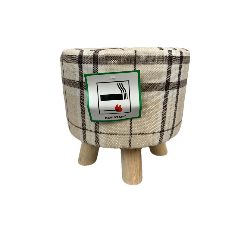 28.5cm Wide Round Plaid Footstool Ottoman