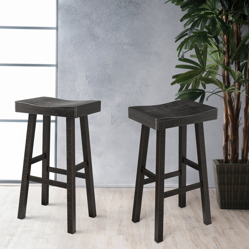 Tabouret de comptoir en bois massif 24 "/ 31" sans dossier avec repose-pieds, Noir, noir, noir, noir
