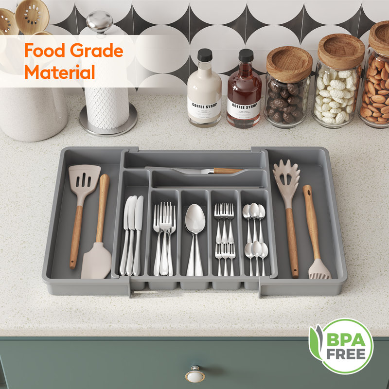 Rangement de tiroir Silverware, range-ustensiles extensible pour les tiroirs de cuisine, plateau réglable pour couverts et couverts, cuillères en plastique, fourchettes, porte-couteaux, diviseurs, grand