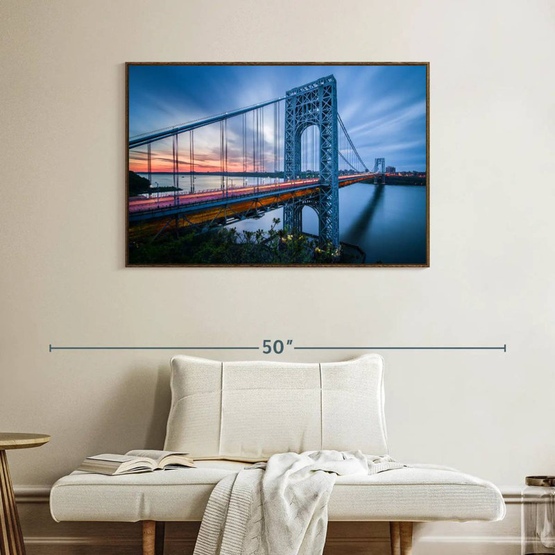 Pont George Washington à l'aube, Cadre flottant en noyer, 40 po x 27 po