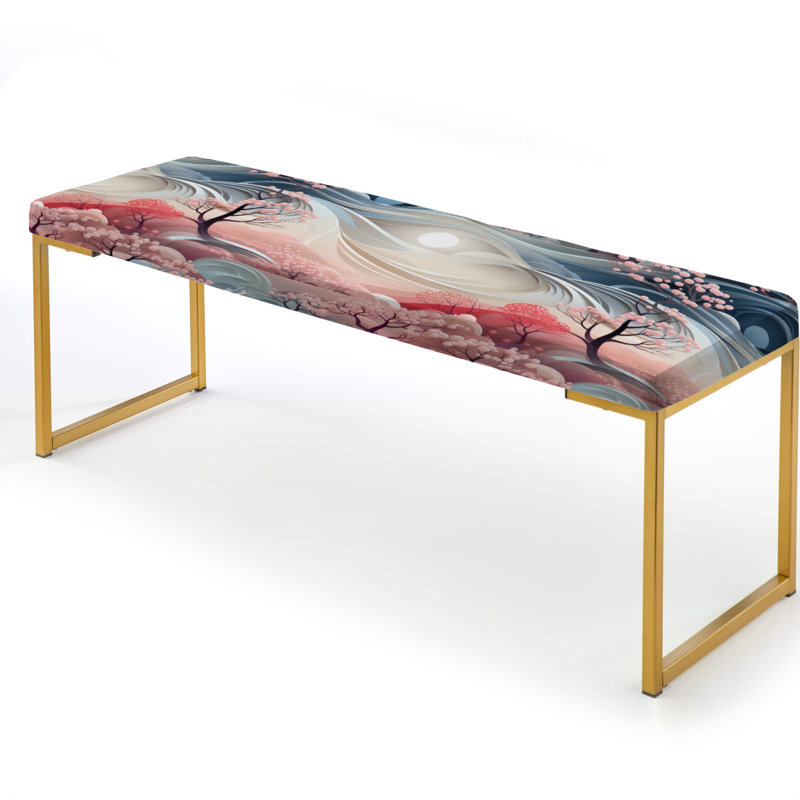Serene Inner Journey Mediation - Abstract Upholstered Gold Bench