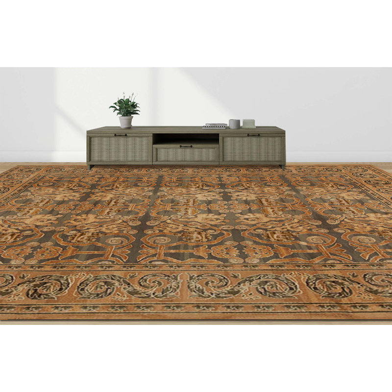 Hand-Knotted High-Quality Green and Brown Area Rug
