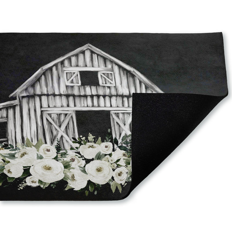 Paillasson rustique avec des roses blanches, imprimé par lettré et doublé, 18 po x 30 po