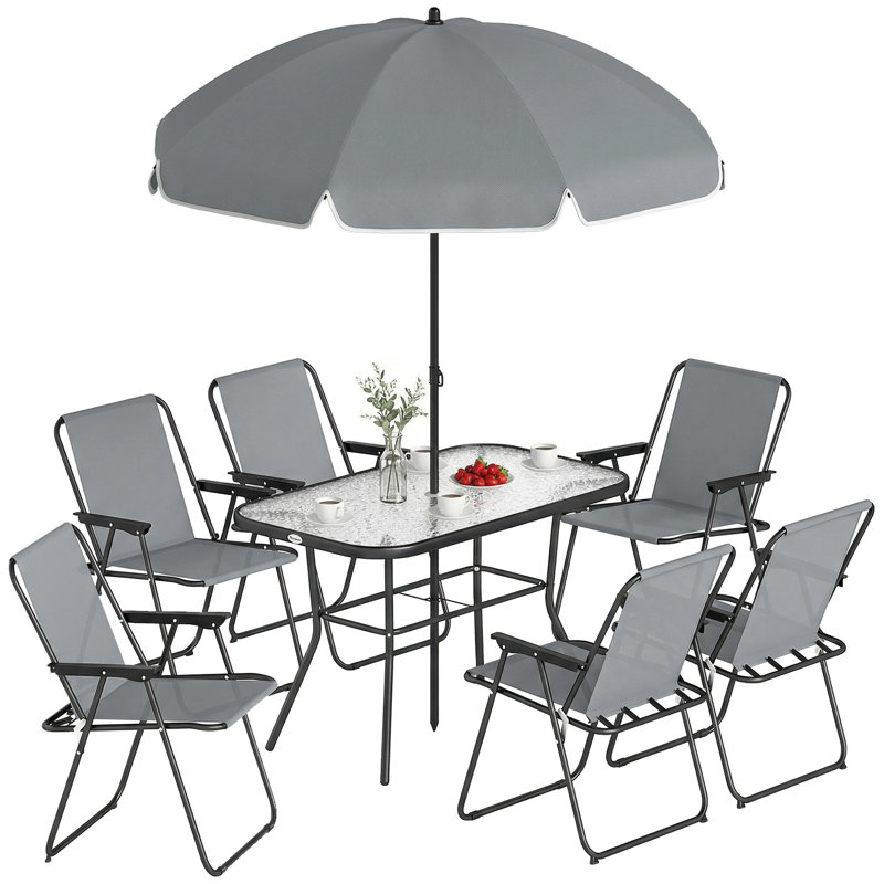 6 - Person Patio Dining Set with Rectangular Table, Grey