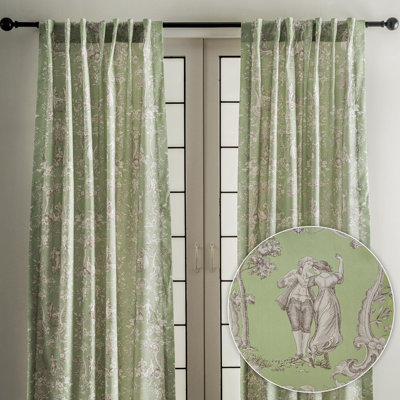 Maison d' Hermine Curtains for living room 100% Cotton 124 inch length Two Panels Light Filtering Toile Curtains for Bedroom Windows with rod and loop Pockets Drapes (Joli Jouy Green, 50"W x 124"L)
