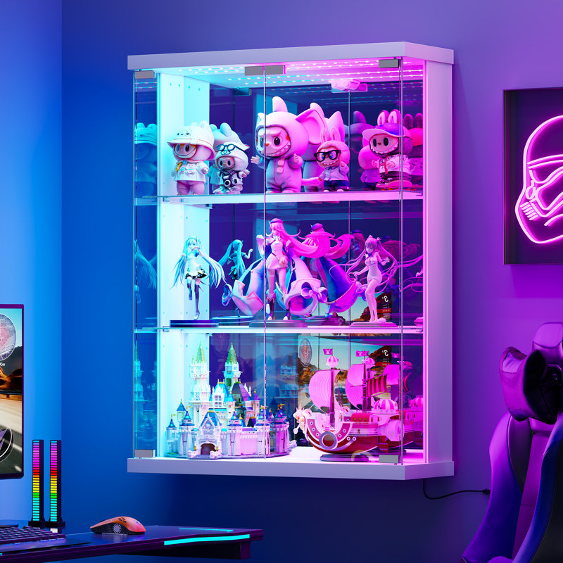 3 Piece Floating Shelf with Lights, White
