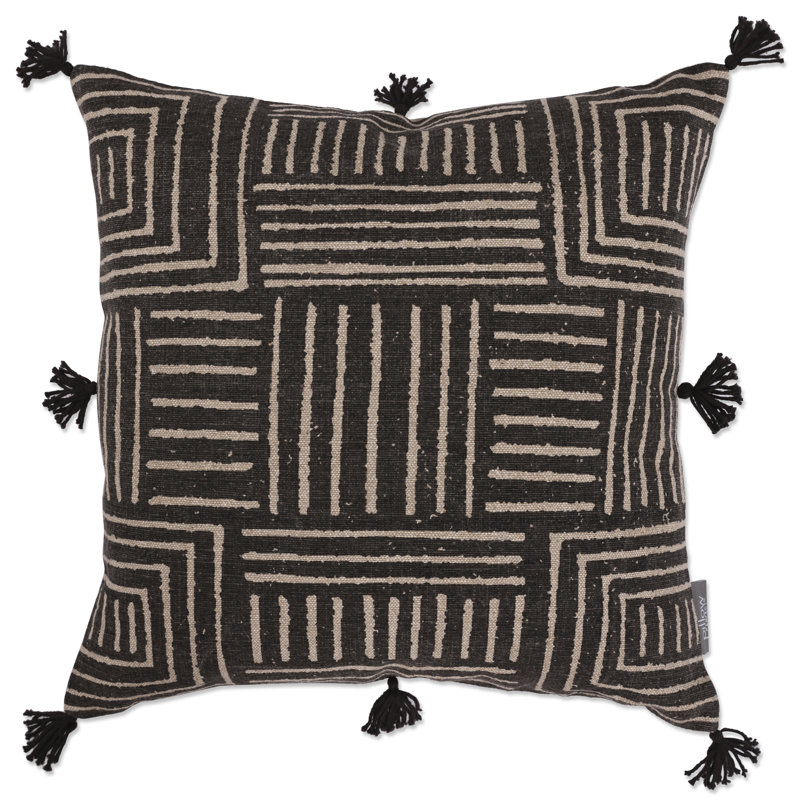 Housse et insert de coussin carré 100% coton , Noir / beige