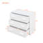 Lit mezzanine simple blanc avec structure en bois massif, armoire et tablette pour pieds décoratifs-601725631