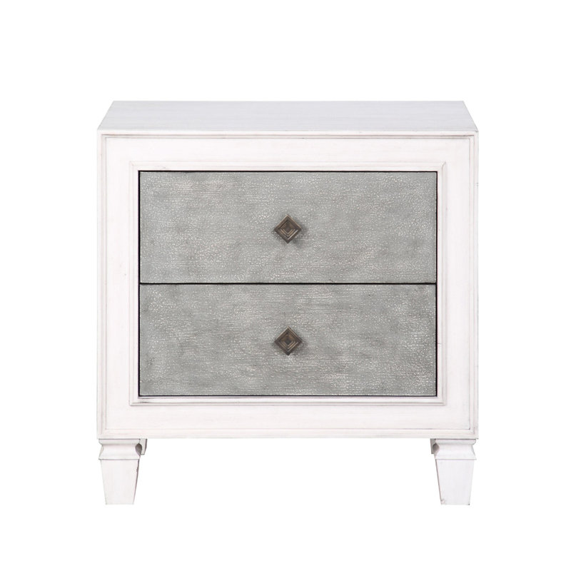 Table de chevet de style rustique avec 2 tiroirs - tiroir à extension complète et tiroirs de construction moderne de longue durée, coulissant, blanc vieilli