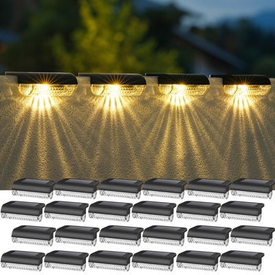 24 Pack Solar Deck Lights Outdoor,Solar Fence Lights Waterproof IP65 Step Lights Auto On/Off,Outdoor Solar Lights For Deck/Patio/Backyard/Balcony/Pool(3000K Warm White)