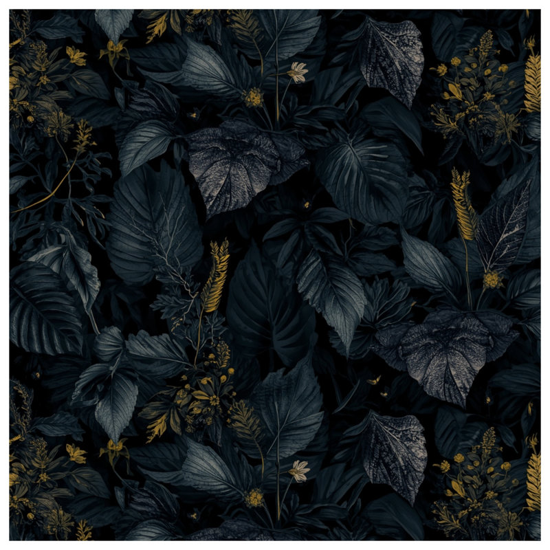Dark Foliage Pattern Wall Tapestry - Botanical Wall Decor, 68in H x80in W with 4 Grommets