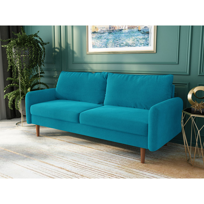 Cococon 70'' Upholstered Loveseat Sofa, Aqua Velvet Velvet