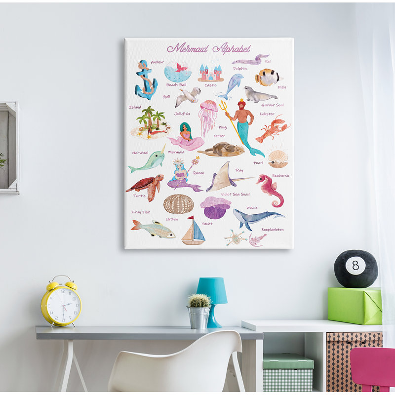 Alphabet of Mermaids ABC - impression, Toile tendue, H 48 po x l 36 po x P 1,5 po