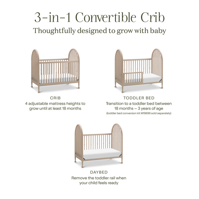 Greenguard Gold Certified 3 -in-1 Convertible Crib, Washed Pine
