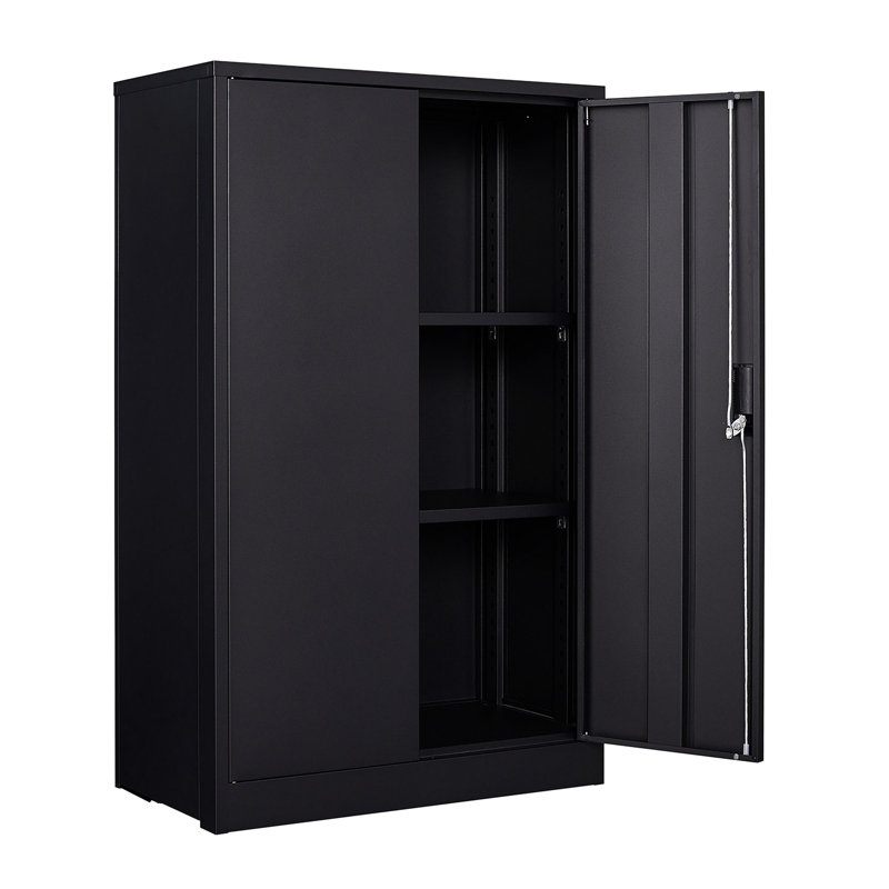 Black Storage Cabinet, Adjustable Height Dividers, Handle Locks, Spring Loaded Door Metal Exquisite, Black