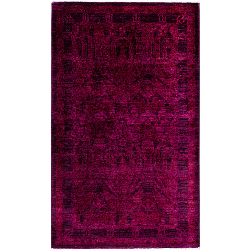 Tapis mauve en laine noué à la main Carbone 2 pi 10 po x 5 pi 1 po