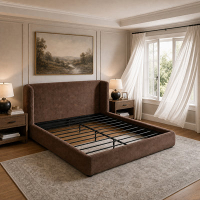 Cadre de lit rembourré avec tête de lit, sommier non nécessaire, matelas non inclus, lit plateforme moderne de style nuage