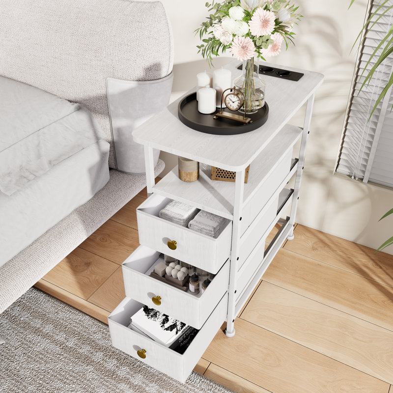 30cm W Bedside Table, White Wood