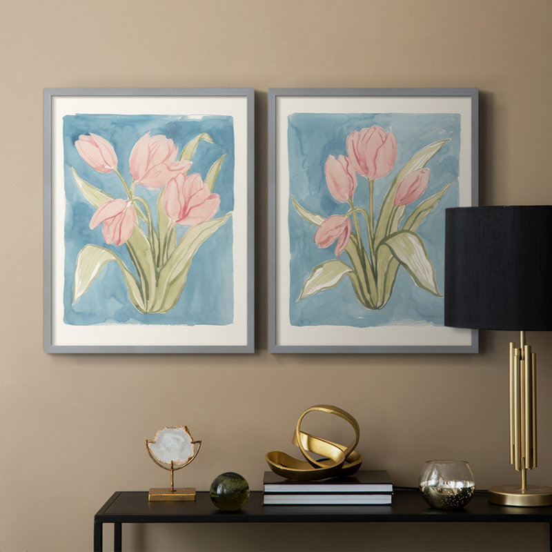 Tulipe, aquarelle, croquis I - reproduction encadrée de qualité supérieure - prête à être accrochée - aucun clou requis - aucun clou requis