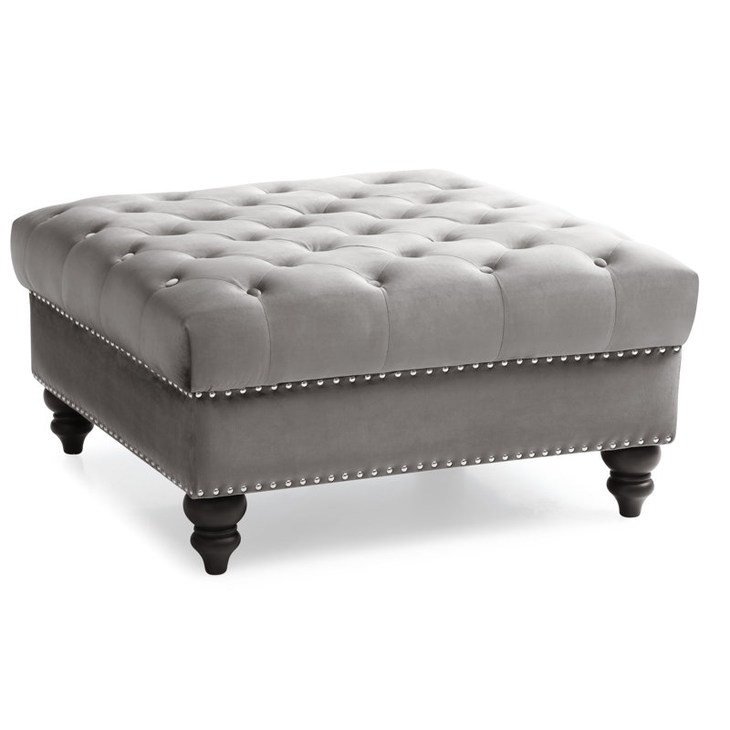 Nola Velvet Ottoman, Dark Gray
