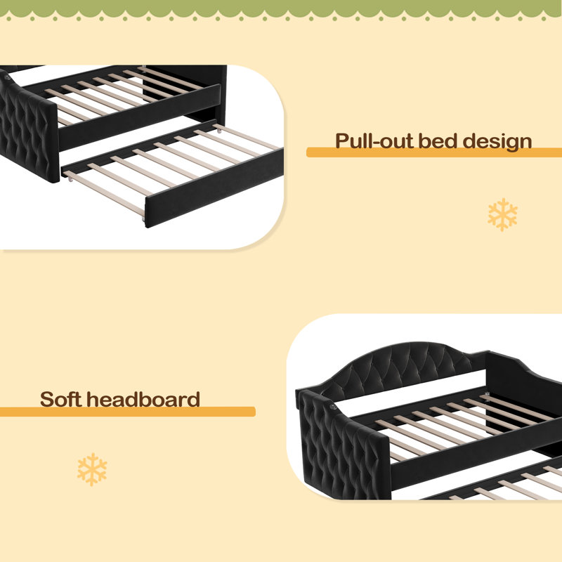 Twin Size Tufted Upholstered Daybed With Trundle, Black