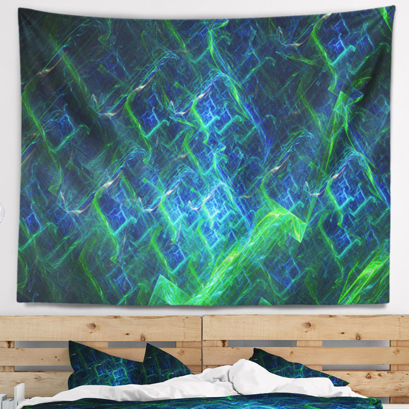 Tapisserie abstraite vert et bleu électrique, H 68 po x l 80 po