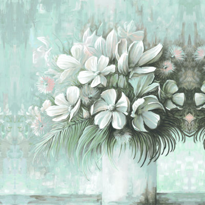 White Flowers And Palms - Wrapped Canvas Art Prints
