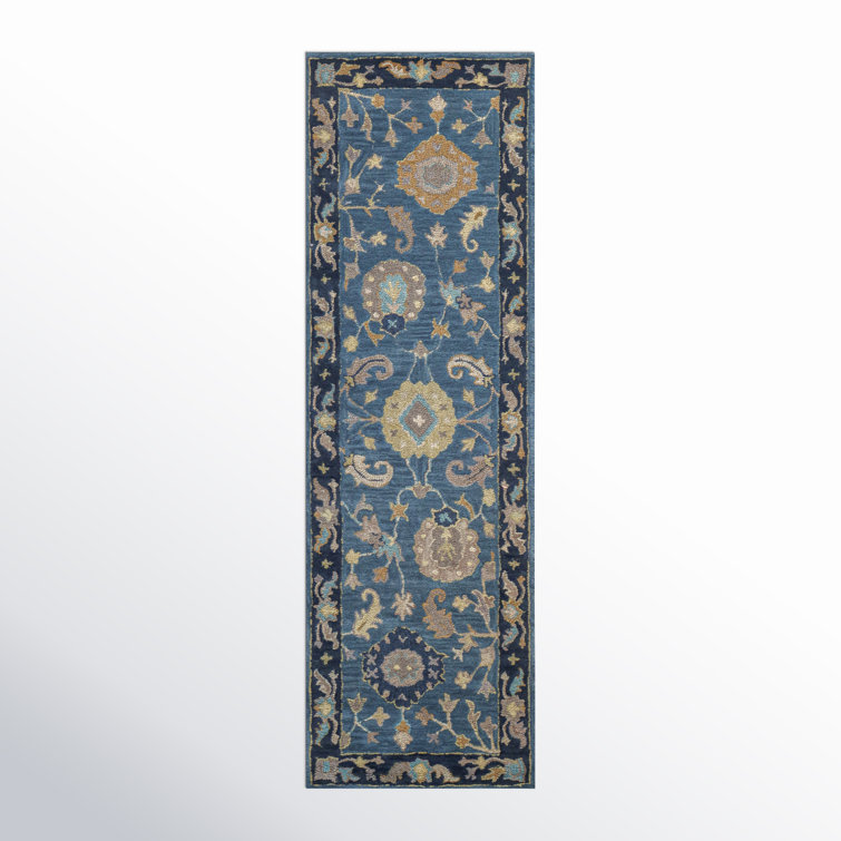 Frances Floral Handmade Tufted Wool Azure Area Rug