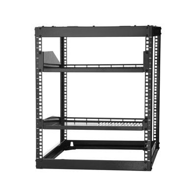 Support réseau 12U à cadre ouvert - Armoire de service au sol ou murale robuste avec tablettes ventilées pour équipement informatique et audiovisuel
