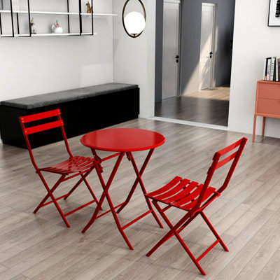 Ensemble de 3 chaises bistro et de table pliables rouges pour l'extérieur Métal robuste, rouille. Pour l'intérieur. Gain de place. Facile à assembler. Supporte 330 lb Idéal bistro