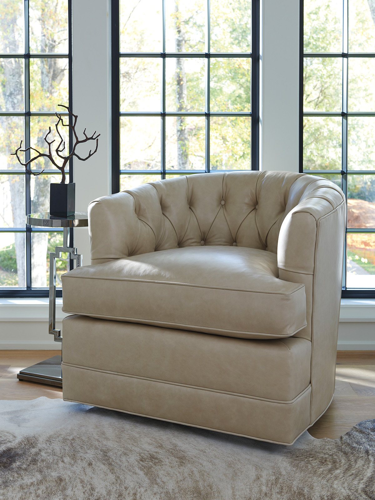 Tufted barrel swivel deals chair