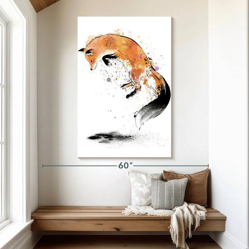 Brampt Red Fox Jumping Into Snow, 51" H x 34" W