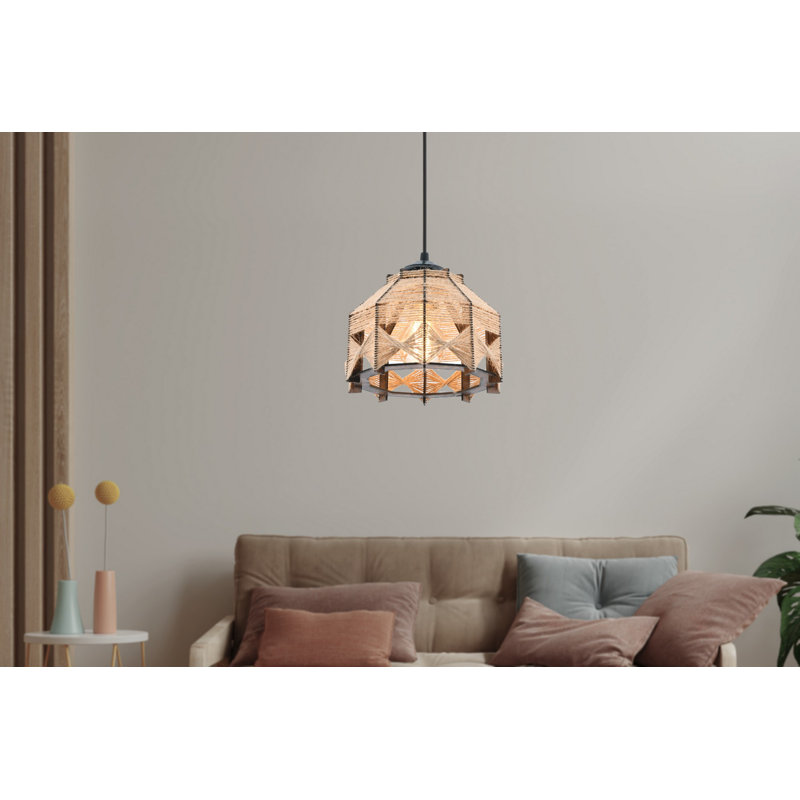 Elegant Wooden Chandelier with Jute Cap, 7.9 x 7.9 x 7.9 inches | Total Height: 23.6 inches | Adjustable Cable, CE Certified, E27 Socket (Max 40W) | Stylish Camel Color for Modern Home Décor & Lighting