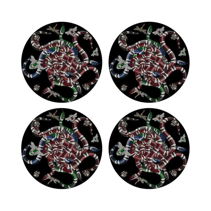 Ouroboros Vegan Leather Round Beaded Placemat, Black
