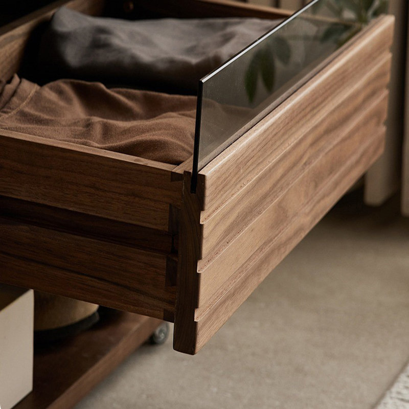 Wood Coat Rack with Drawers Wheels Hooks