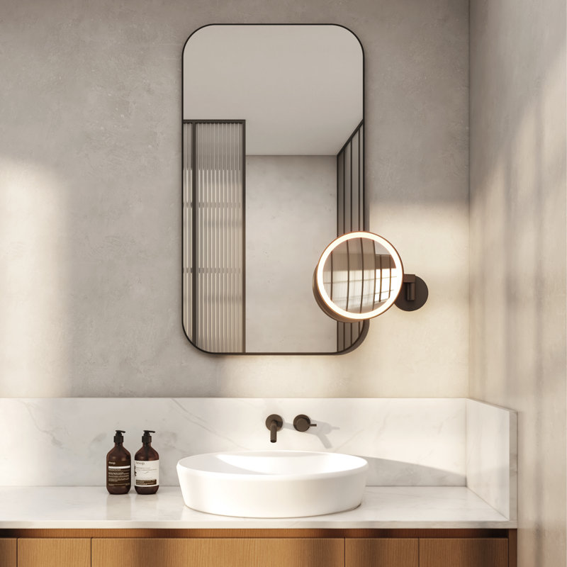 Nagoya Round Metal Lighted Wall Mirror, Polished Chrome