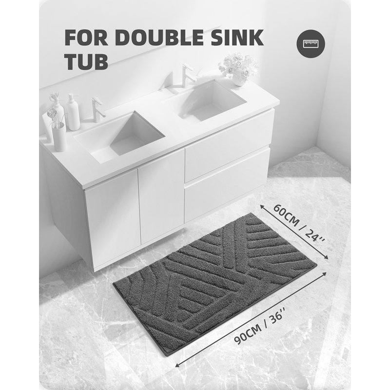 Ibnou Non-Slip Bath Rug, 36" L x 24" W, Dark Gray