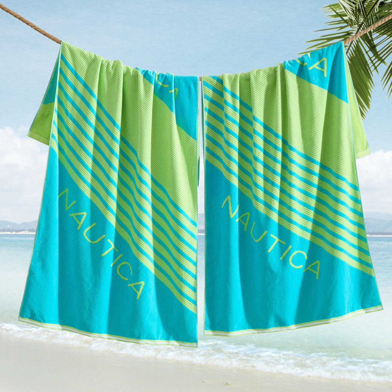Nautica Rope Stripe Cotton Reversible Blanket, Titled Logo