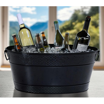 4 Gallon Black Galvanized Beverage Tub with Handles Metal Bucket Ice Cooler -  Latitude Run®, D7EEF97CC46A4307A1FA5FBAD46F0CE8