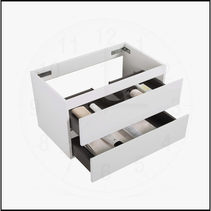 Meuble-lavabo mural avec tiroirs doubles SANS lavabo, H 20,5 po x l 35,6 po x P 17,9 po, Blanc